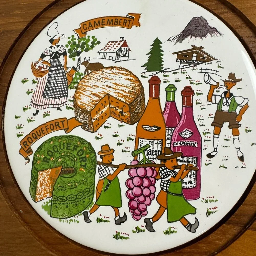 Vtg Octagonal  Cheese Server Tray 12